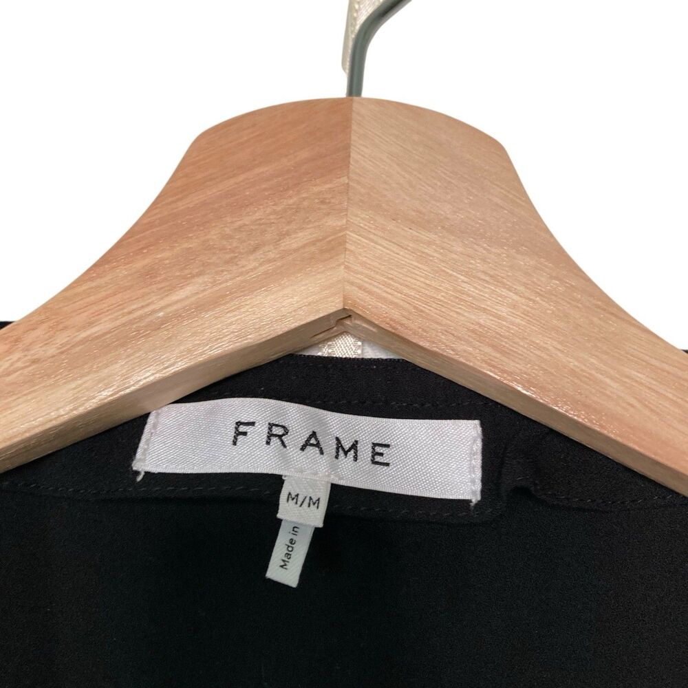 Frame Women's Black Sleeveless V-Neck Peplum Blouse Top Size Medium Velvet Trim - Picture 14 of 15